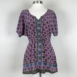 Fei Anthropologie Top Women S Boho Hippie Indie Retro Tunic 100% Silk V-Neck